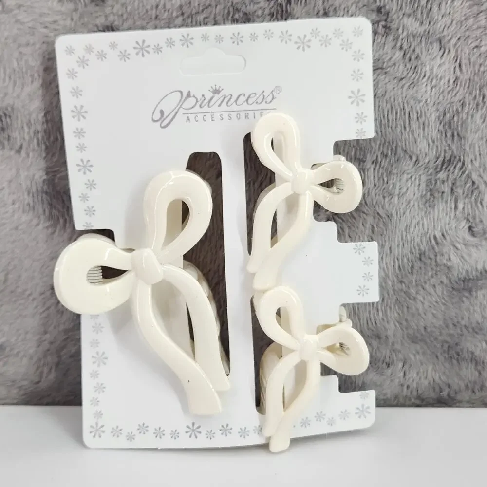 3 pc Ribbon Shaped Claw Clip Set, Hair clips, Off White by Princess Accessories